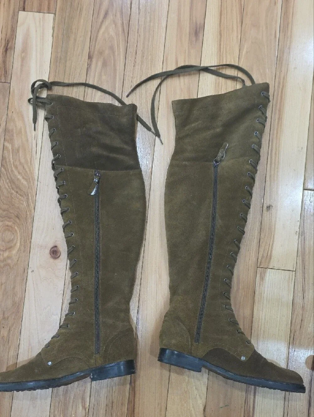 Olive Green Lace-Up Over-the-Knee Suede Boots - Women Via Spiga